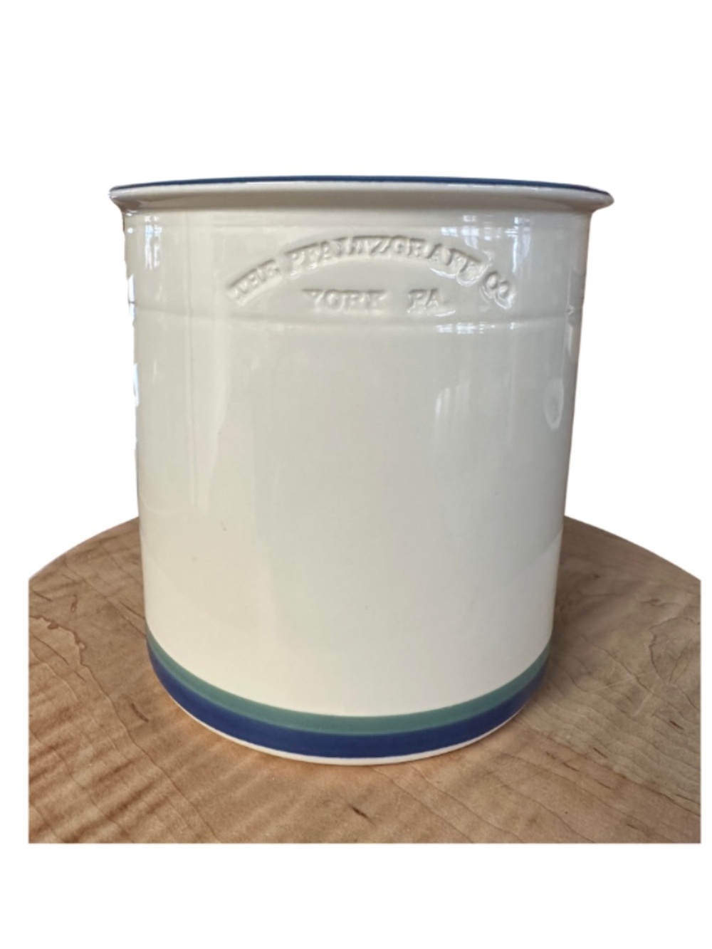 Vintage Pfaltzgraff Juniper Crock Utensil Holder Planter Blue Green 6.25”